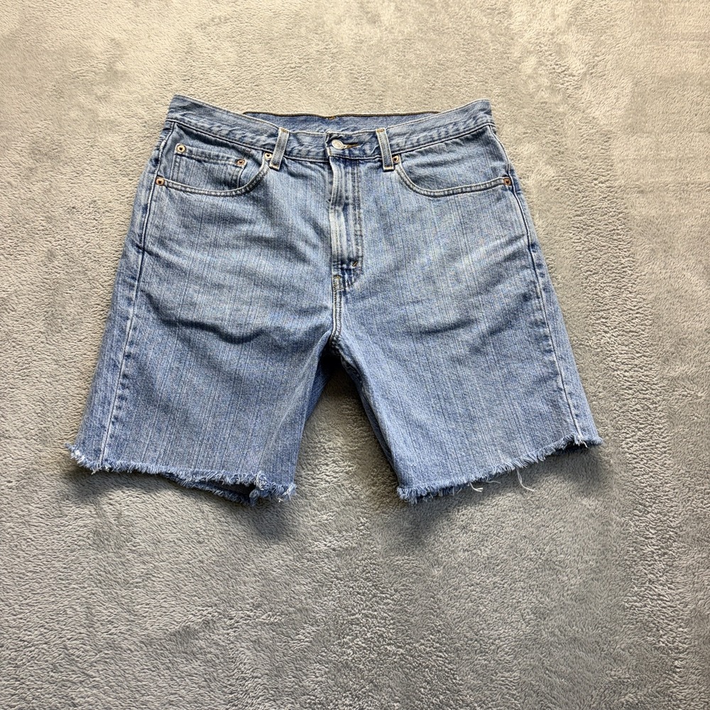 Levis 505 Shorts Mens 34 Blue Cutoffs Dad Jorts Medium Wash Mid Rise Denim